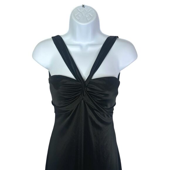 Vintage B. Darlin Black Satin Floor Length Gown - Size 1 / 2 Juniors - Picture 2 of 5